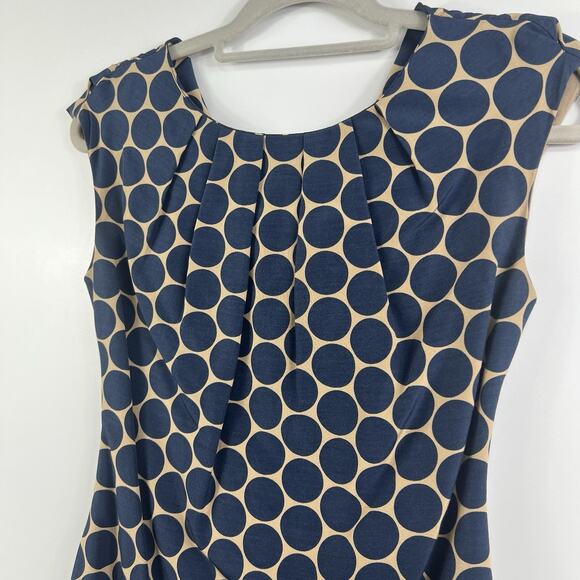 Lela Rose Tan Navy Polka Dot Sheath Dress Size 2 Drop Waist Classic Preppy Silk - Picture 4 of 13